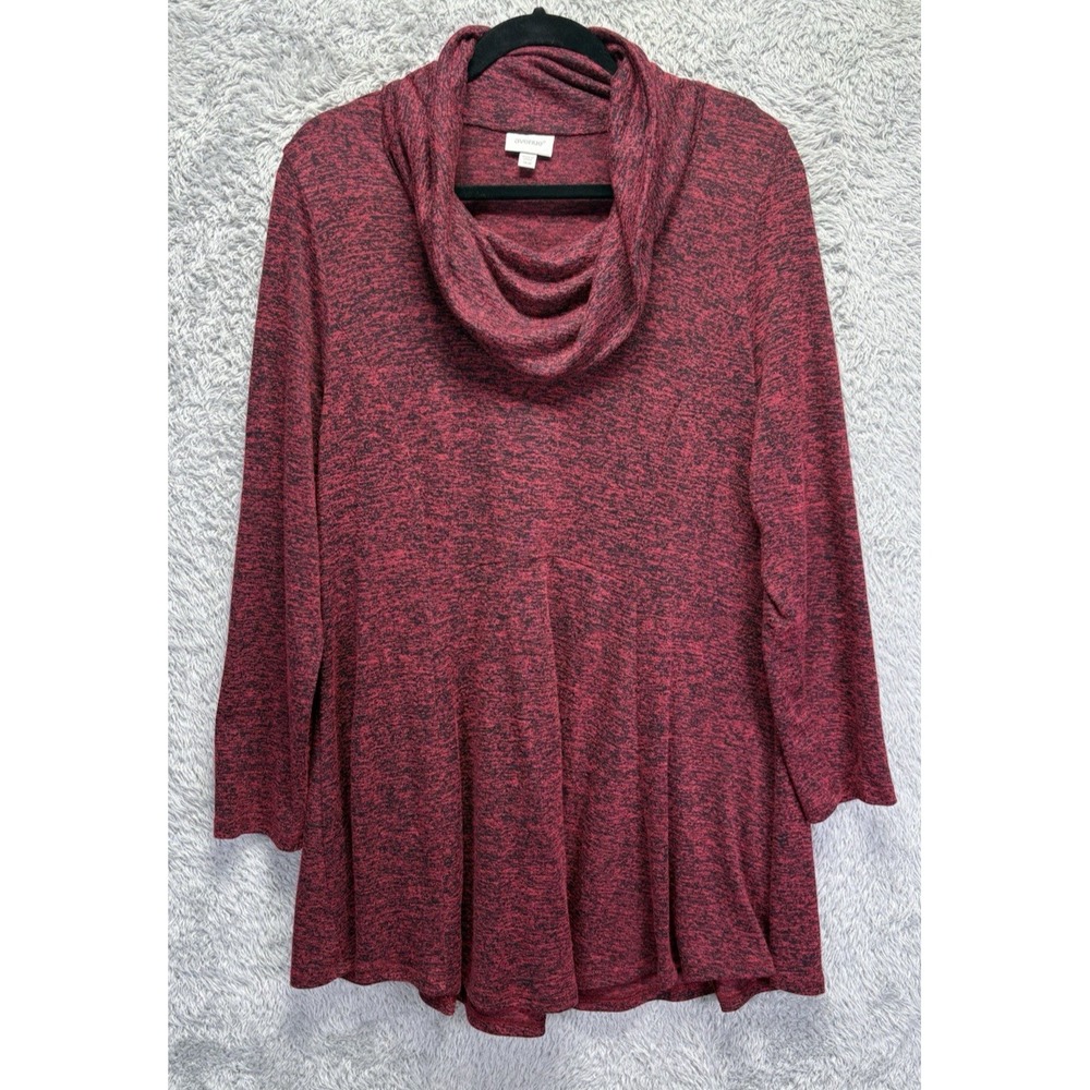 Lane Bryant Women 2X 18/20 Cowl Neck Tunic Top Red Black Fit Flare Long Sleeve